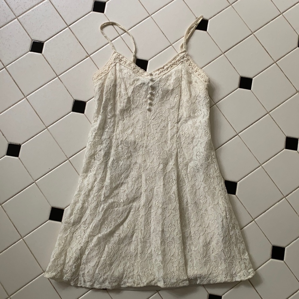 cream colored lace mini dress